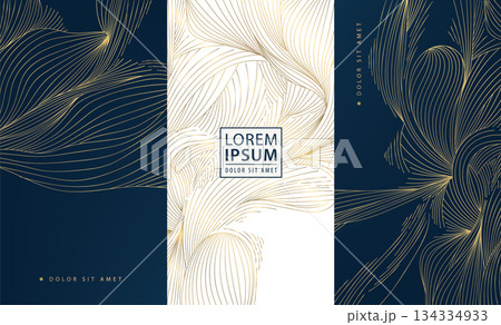 Luxury wave pattern, elegant gold lines, art deco elements. Vector premium abstract background, Japanese flowing water textures. Wine labels, chocolate packaging, gift boxes, menu. Luxury wave pattern, elegant gold lines, art deco elements. Vector premium abstract background, Japanese flowing water textures. Wine labels, chocolate packaging, gift boxes, menu. 134334933