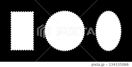 Postage stamps template frames. Oval or circle and rectangular blank vintage stamp. Backdrops for postcards, letters, empty borders. Coupons, label, tags, boxes with wavy, wiggly perforated edges. Postage stamps template frames. Oval or circle and rectangular blank vintage stamp. Backdrops for postcards, letters, empty borders. Coupons, label, tags, boxes with wavy, wiggly perforated edges. 134335066
