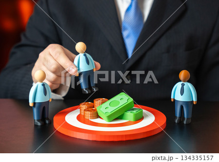 Goal setting and hiring. Hired workers, financial goals to achieve. Workforce planning aligns talent acquisition with business objectives, productivity growth and long-term performance results. 134335157