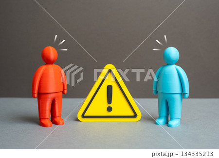 Conflict and disagreement between two parties. Disagreement between Democrats and Republicans on the subject. Political polarization, stalled dialogue and policy deadlock. 134335213