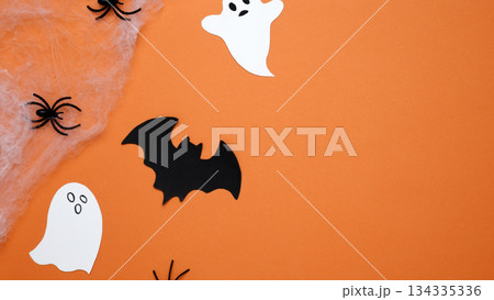 Spooky festive atmosphere. Halloween decoration bats ghosts 134335336