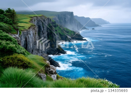 Rugged cliffs along the Atlantic ocean coastline 134335693