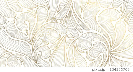 Luxury botanical vector background with golden palm leaves, floral line art, elegant tropical pattern, modern Art Deco design. Summer wallpaper, spa card, wedding template. Luxury botanical vector background with golden palm leaves, floral line art, elegant tropical pattern, modern Art Deco design. Summer wallpaper, spa card, wedding template. 134335703