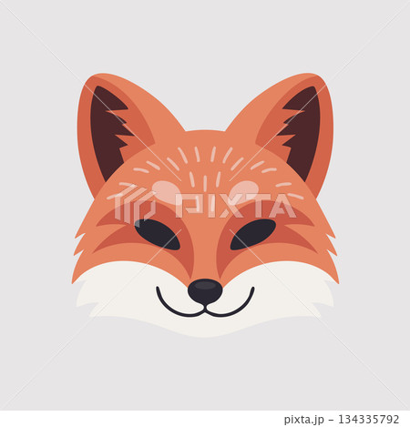 Smiling cartoon fox face with orange fur and white muzzle 134335792