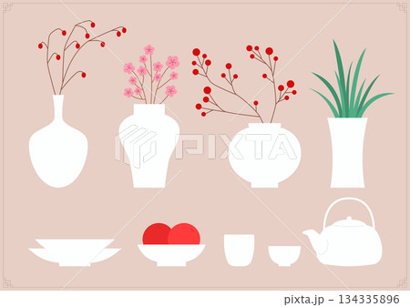 Vector illustrations of traditional Korean ceramics. Vector illustrations of traditional Korean ceramics. 134335896