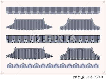 Vector illustration of traditional Korean tiled roofs. Vector illustration of traditional Korean tiled roofs. 134335901