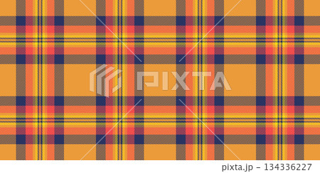 Editable texture check fabric, advertising pattern plaid textile. Halloween seamless background tartan vector in orange and blue colors. 134336227