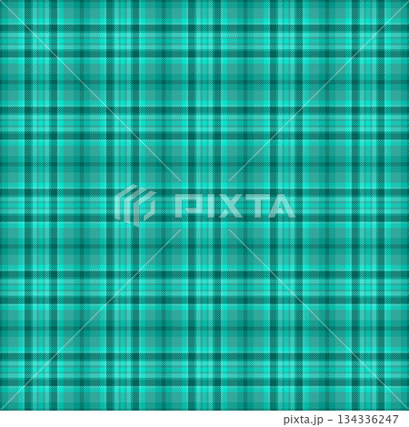 Suit fabric texture seamless, subtle tartan pattern check. Furry vector plaid textile background in teal and turquoise colors. 134336247