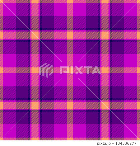 Vibrant plaid pattern in shades of purple, pink, and peach. Perfect for backgrounds, textiles, and designs needing a colorful, textured element. Modern and versatile. 134336277