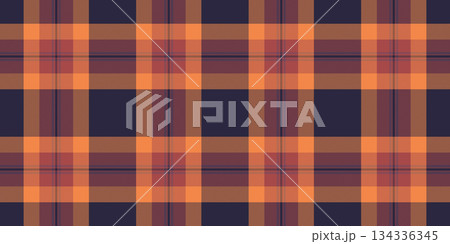 Net texture vector textile, list background plaid fabric. Classic pattern seamless tartan check in dark and orange colors. 134336345