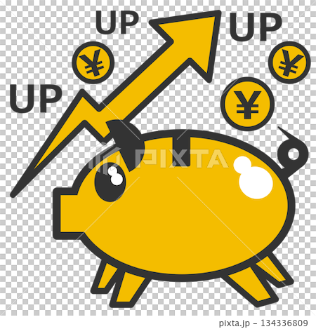 家計を節約して投資した株価が上昇して財産が増えるイラスト 134336809