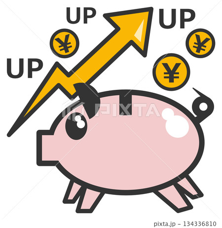 家計を節約して投資した株価が上昇して財産が増えるイラスト 家計を節約して投資した株価が上昇して財産が増えるイラスト 134336810