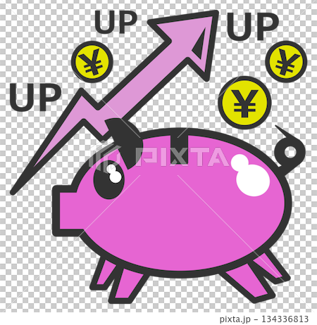 Illustration of a person saving money and investing in stocks, which increases their wealth 134336813