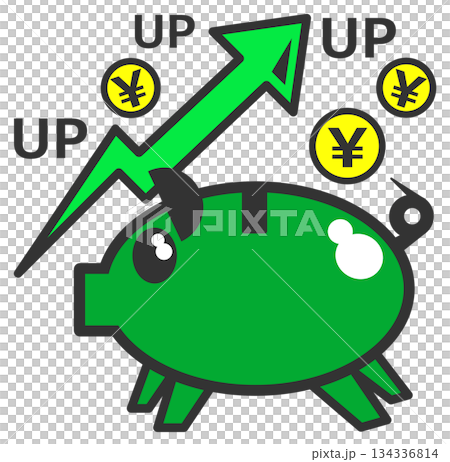 Illustration of a person saving money and investing in stocks, which increases their wealth 134336814