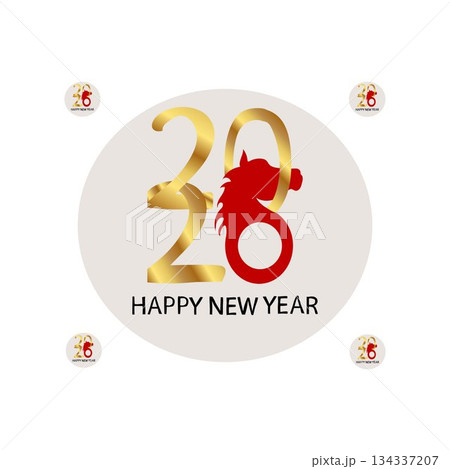 Happy New Year 2026 Golden Numbers and Red Horse 134337207
