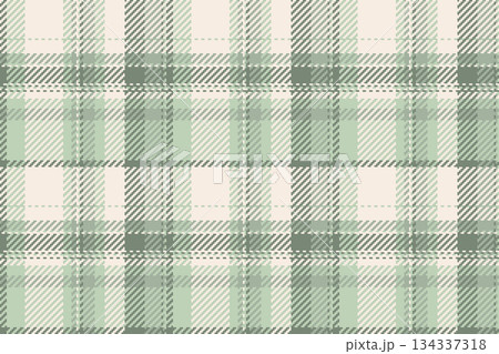 Classic plaid pattern. Textile design with woven fabric texture in muted greens. Ideal for backgrounds, apparel, or graphic projects needing a traditional touch. 134337318