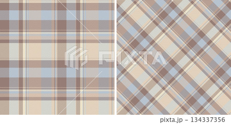 Classic tartan pattern showcasing two different arrangements. Soft blues, browns,  creams create a comforting, timeless feel. Ideal for fashion, interiors,  graphic design projects. 134337356