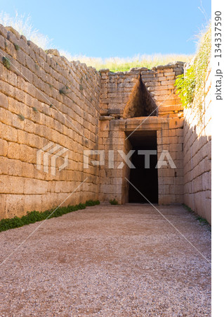Treasury of Atreus or Tomb of Agamemnon is a large tholos or beehive tomb constructed between 1300 and 1250 BCE in Mycenae, Greece 134337590