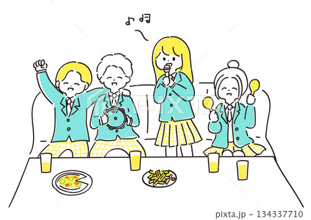 カラオケを楽しむ学生グループのイラスト カラオケを楽しむ学生グループのイラスト 134337710
