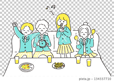 カラオケを楽しむ学生グループのイラスト カラオケを楽しむ学生グループのイラスト 134337710