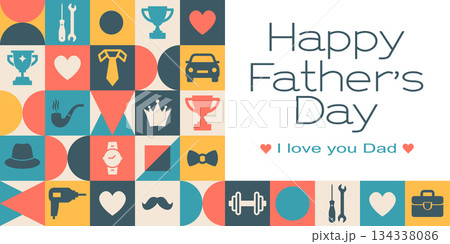 Fathers Day background with modern masculine Icons and geometric shapes. Greeting card, geometric pattern, poster. Fathers Day background with modern masculine Icons and geometric shapes. Greeting card, geometric pattern, poster. 134338086