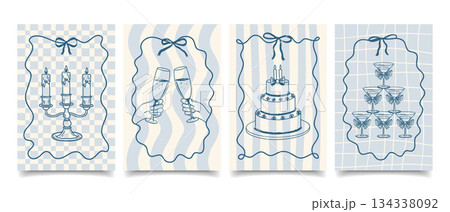 Set of wedding invitation cards with hand drawn elements. Fancy greeting cards. Sketch. Set of wedding invitation cards with hand drawn elements. Fancy greeting cards. Sketch. 134338092