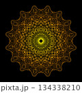 Detailed golden mandala on black background for business cards, banners, templates. 134338210