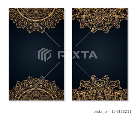 Business cards set with golden mandala decorative elements on black 134338211