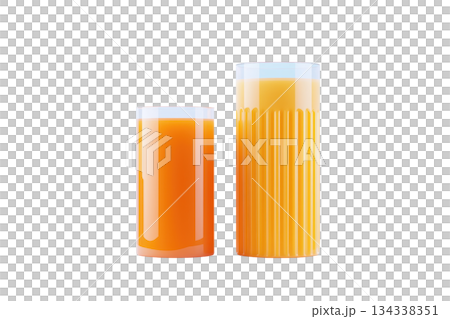 Two glasses filled with orange beverage, showcasing different heights and textures. 134338351