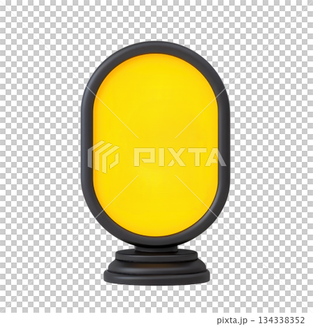 A sleek, oval-shaped lamp with a vibrant yellow light and a sturdy black base. A sleek, oval-shaped lamp with a vibrant yellow light and a sturdy black base. 134338352