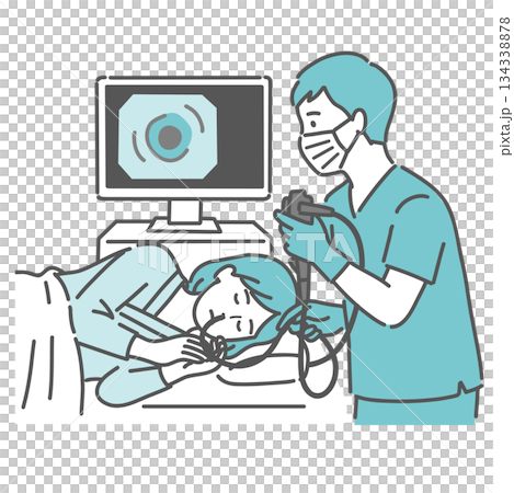 Illustration of a woman undergoing a nasal endoscopy (gastroscope through the nose) 134338878