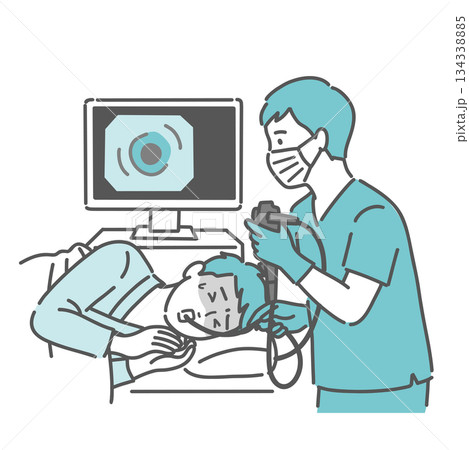 胃カメラ検査で苦しむ若い男性（経口内視鏡・嘔吐反射） 134338885