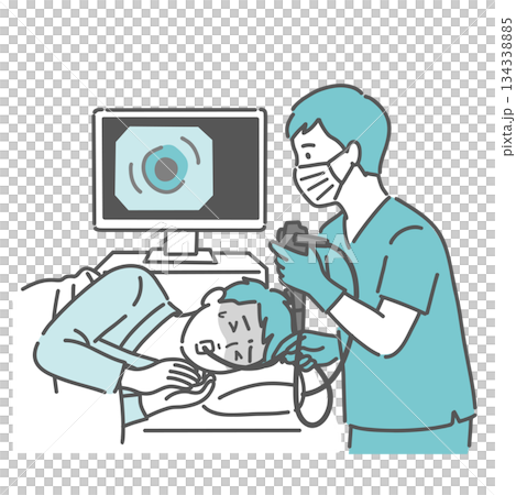 胃カメラ検査で苦しむ若い男性（経口内視鏡・嘔吐反射） 134338885