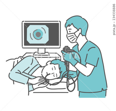 鼻からの胃カメラ検査を落ち着いて受ける若い男性(経鼻内視鏡) 鼻からの胃カメラ検査を落ち着いて受ける若い男性(経鼻内視鏡) 134338886