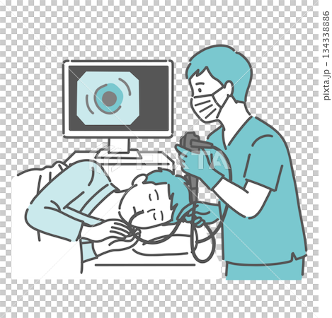 一位年輕男子平靜地接受經鼻胃鏡檢查(鼻內視鏡檢查)。 一位年輕男子平靜地接受經鼻胃鏡檢查(鼻內視鏡檢查)。 134338886