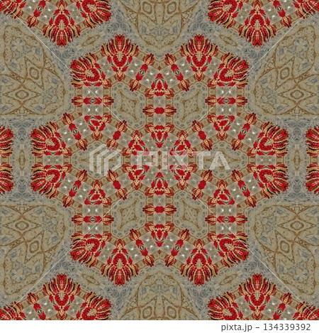 Mixed Embroidery Print Design Featuring Traditional Japanese Motifs. Elegant Textile Pattern for Fabric, Surface and Print Design 134339392