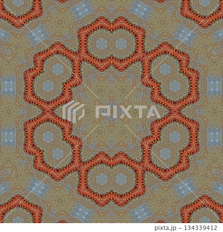 Mixed Embroidery Print Design Featuring Traditional Japanese Motifs. Elegant Textile Pattern for Fabric, Surface and Print Design 134339412