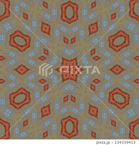 Mixed Embroidery Print Design Featuring Traditional Japanese Motifs. Elegant Textile Pattern for Fabric, Surface and Print Design 134339413