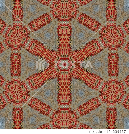 Mixed Embroidery Print Design Featuring Traditional Japanese Motifs. Elegant Textile Pattern for Fabric, Surface and Print Design 134339437