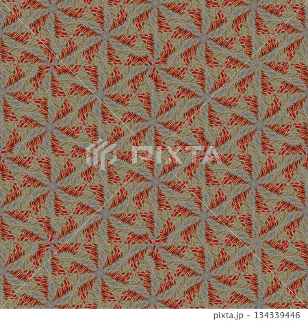 Mixed Embroidery Print Design Featuring Traditional Japanese Motifs. Elegant Textile Pattern for Fabric, Surface and Print Design 134339446