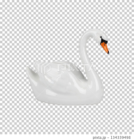 Elegant white porcelain swan figurine swimming with orange beak for home interior decor Elegant white porcelain swan figurine swimming with orange beak for home interior decor 134339498