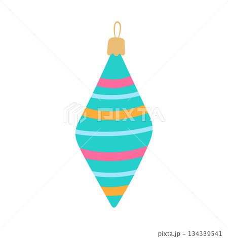 Christmas ornament vector illustration. Bright colorful striped rhombus shaped bauble for xmas tree isolated on white background. Retro holiday decor element for merry winter design, print, cards 134339541