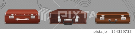 Realistic vintage leather suitcases Realistic vintage leather suitcases 134339732
