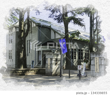 水彩画風　松本　あがたの森公園　旧松本高等学校校舎　長野県松本市 134339855