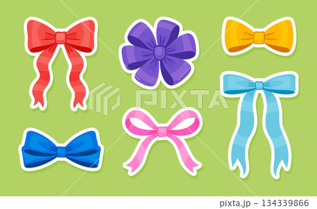 Colorful gift bows sticker set in flat vector style Colorful gift bows sticker set in flat vector style 134339866
