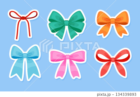 Colorful gift bows sticker set in flat vector style 134339893