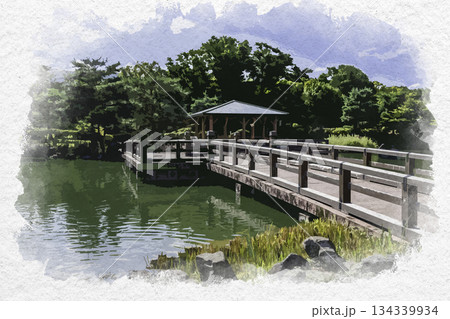 水彩画風　松本　あがたの森公園　長野県松本市 134339934