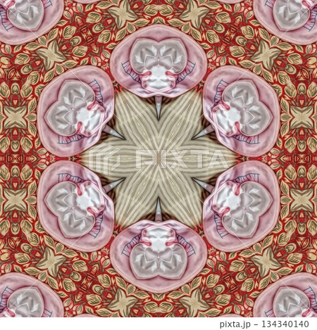 Mixed Embroidery Print Design Featuring Iconic Traditional Motifs . Elegant and Detailed Japanese-Inspired Textile Pattern for Fabric, Surface, Apparel, Home Decor, and Print Design Projects 134340140