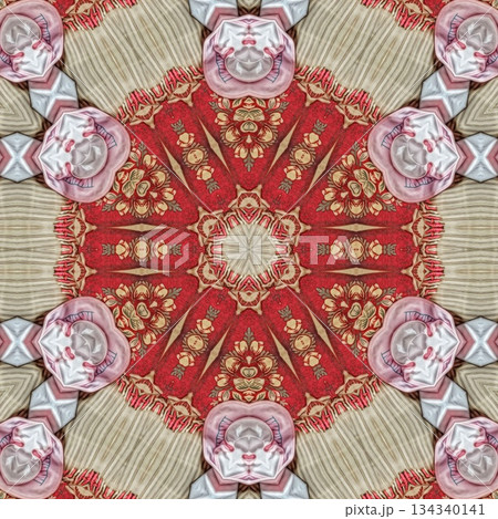 Mixed Embroidery Print Design Featuring Iconic Traditional Motifs . Elegant and Detailed Japanese-Inspired Textile Pattern for Fabric, Surface, Apparel, Home Decor, and Print Design Projects 134340141