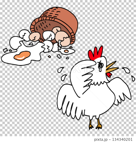 卵が割れて悲しむ親鶏のイラスト素材 [134340201] - PIXTA